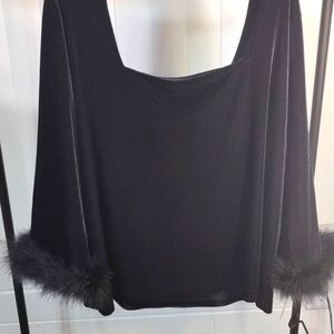 Black matching velour top and ankle length straight skirt w/elastic waist